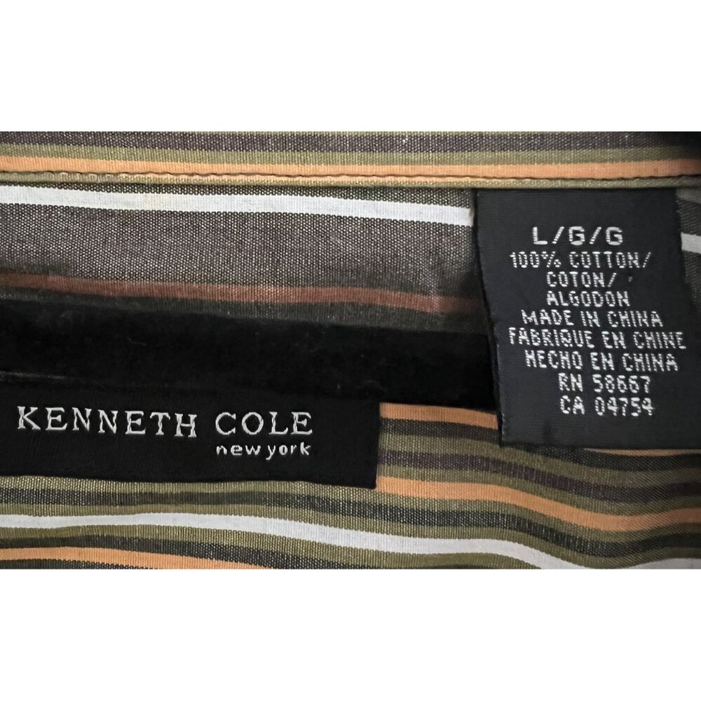 Kenneth Cole New York Mens Large Retro Striped Long Sleeve Shirt Hidden Buttons - Picture 6 of 6